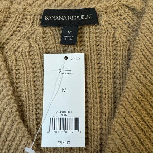 Banana Republic Cable Knit V-Neck Merino Wool Alpaca Tan Sweater Size Medium - Picture 4 of 11
